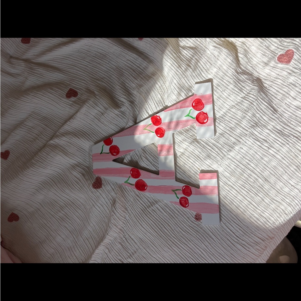 Pink and White Striped Letter A with Cherry Design